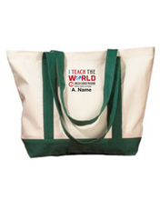 Load image into Gallery viewer, CCT-961-3 - BAGedge Canvas Boat Tote - I Teach The World - Option2 Logo & Personalized Name