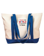 Load image into Gallery viewer, CCT-961-3 - BAGedge Canvas Boat Tote - I Teach The World - Option2 Logo & Personalized Name