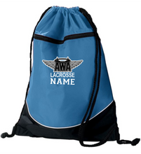 Load image into Gallery viewer, AWA-LAX-950-1 - Augusta Tri-Color Drawstring Backpack - AWA Lacrosse Logo & Personalized Name