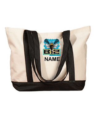 B12-LAX-961-1 - BAGedge Canvas Boat Tote - B12 Girls LAX Bee Honeycomb Logo & Personalized Name