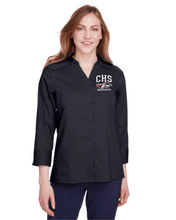 Load image into Gallery viewer, CHS-PTSA-510-3 - Devon & Jones Ladies' Crown Collection Stretch Broadcloth 3/4 Sleeve Blouse - CHS Arrow Warriors Logo