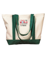 Load image into Gallery viewer, CCT-961-3 - BAGedge Canvas Boat Tote - I Teach The World - Option2 Logo &amp; Personalized Name