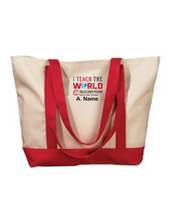 Load image into Gallery viewer, CCT-961-3 - BAGedge Canvas Boat Tote - I Teach The World - Option2 Logo &amp; Personalized Name