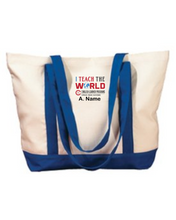 Load image into Gallery viewer, CCT-961-3 - BAGedge Canvas Boat Tote - I Teach The World - Option2 Logo &amp; Personalized Name