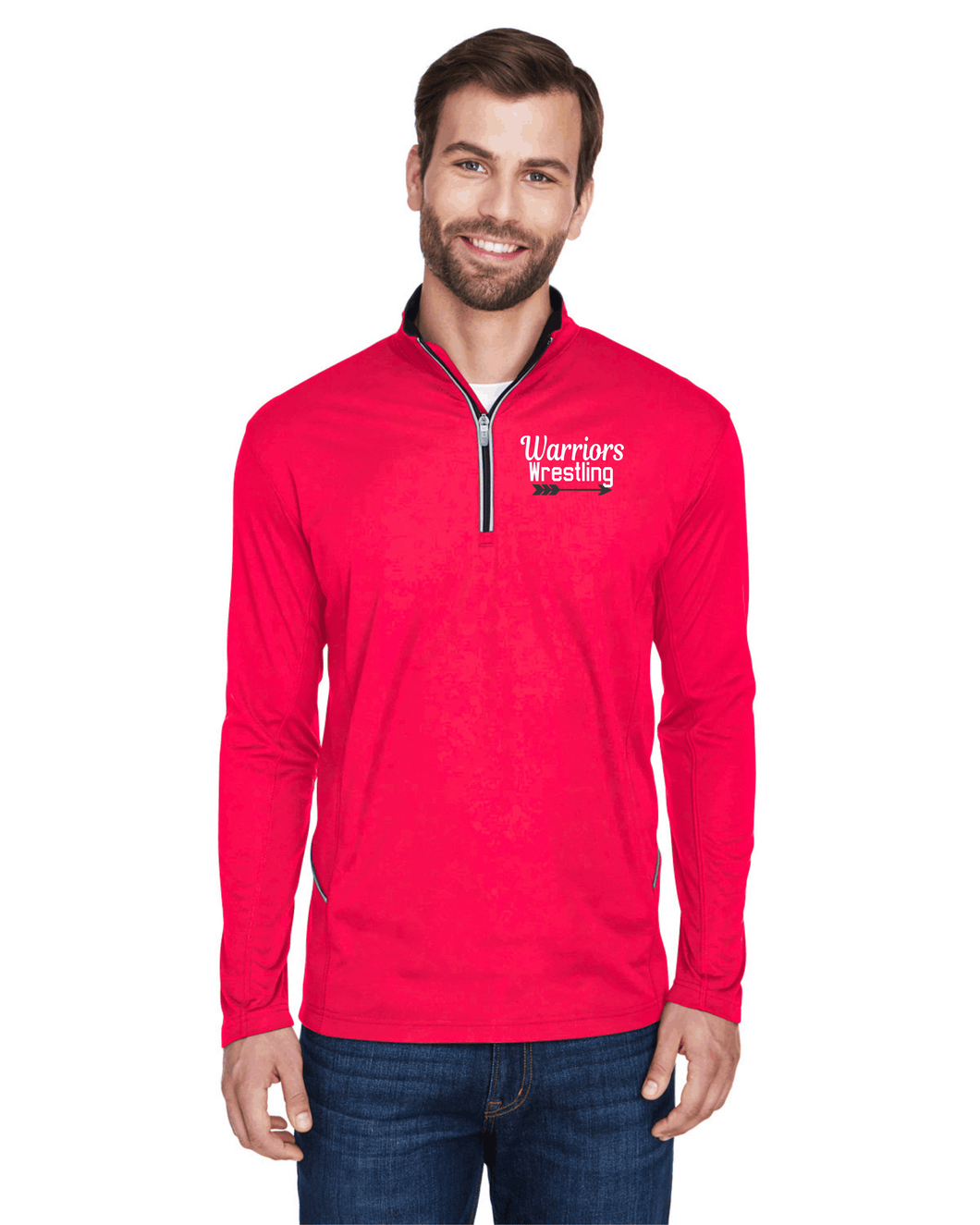 CHS-WRES-107-4 - UltraClub Cool & Dry Sport Quarter-Zip Pullover - Warriors Wrrestling Logo