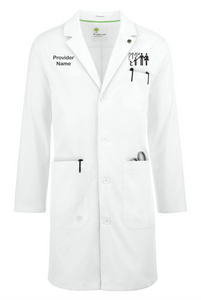 Pampa-022 - Healing Hands White Coat Minimalist Men's 38" 5-Pocket STRETCH Lab Coat - Pampa Logo & Personalized Provider's Name