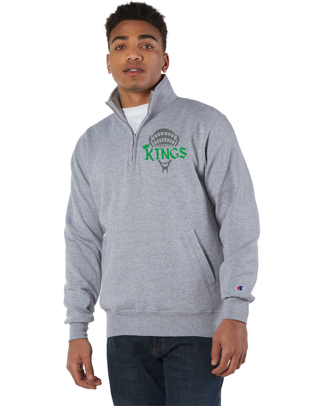 ATL-KINGS-306-6 - Champion Adult Double Dry Eco® Quarter-Zip Pullover - Kings with Split Stick Logo