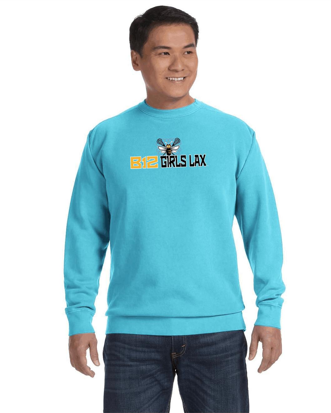 B12-LAX-290-2 - Comfort Colors Adult Crewneck Sweatshirt - B12 Girls LAX Bee Logo