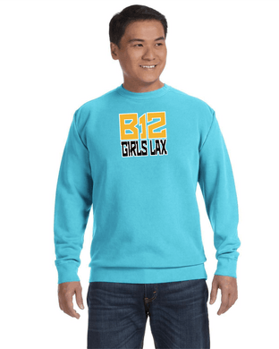 B12-LAX-290-4 - Comfort Colors Adult Crewneck Sweatshirt - B12 Girls LAX Stack Logo