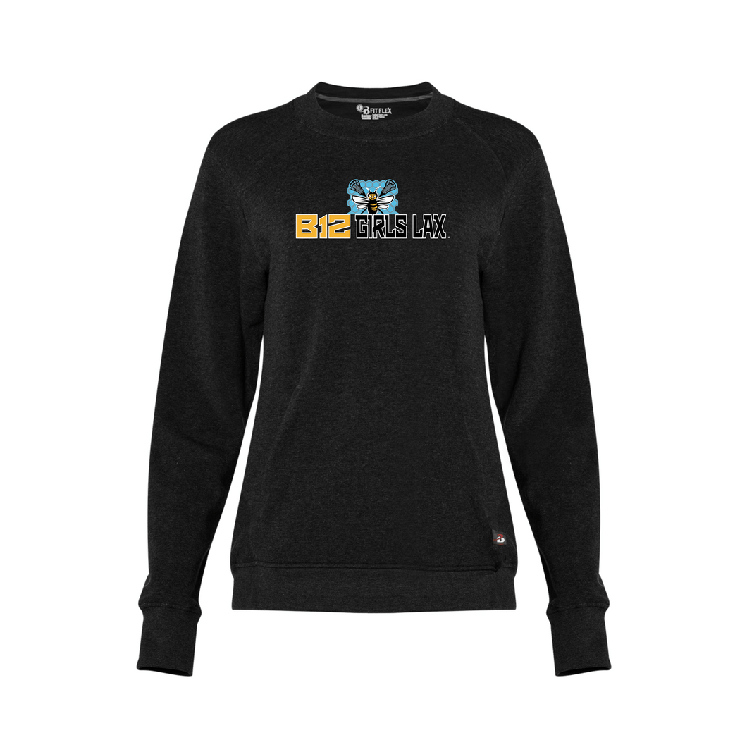 B12-LAX-298-2 - Badger Performance Fit Flex Women's Crew Sweatshirt - B12 Grils LAX Bee Logo