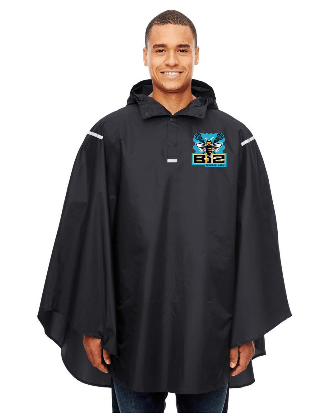 B12-LAX-460-1 - Team 365 Adult Zone Protect Packable Poncho -  B12 Girls LAX Bee Honeycomb Logo