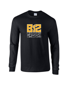 B12-LAX-518-4 - Gildan 5.5 oz., 50/50 Long Sleeve T-Shirt -  B12 Girls LAX Stack Logo