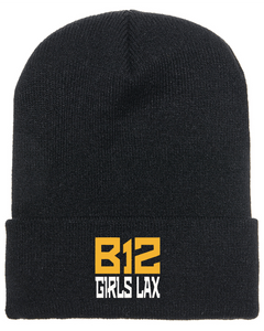 B12-LAX-908-4 - Yupoong Adult Cuffed Knit Beanie - B12 Girls LAX Stack Logo