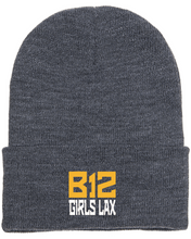 Load image into Gallery viewer, B12-LAX-908-4 - Yupoong Adult Cuffed Knit Beanie - B12 Girls LAX Stack Logo