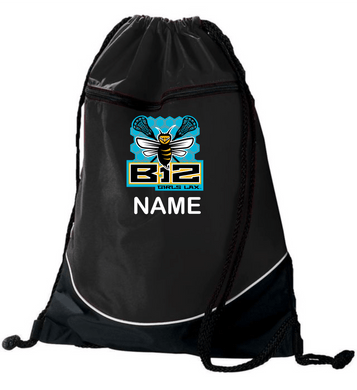 B12-LAX-950-1 - Augusta Tri-Color Drawstring Backpack - B12 Girls LAX Bee Honeycomb Logo & Personalized Name