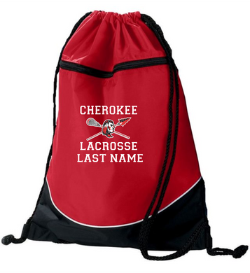 CHS-LAX-004 Augusta Tri-Color Drawstring Backpack - Cherokee Warrior Lacrosse Logo & Personalized Name