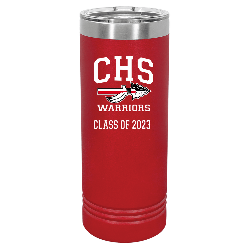CHS-PTSA-971-3 - Polar Camel 22 oz. Red Skinny Tumbler with Slider Lid - CHS Arrow Warrior Logo & Personalized Graduation Year