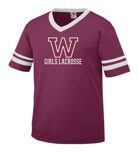 WW-GLAX-543-1 - Augusta Sleeve Stripe Jersey - Woodstock Girls Lacrosse Logo