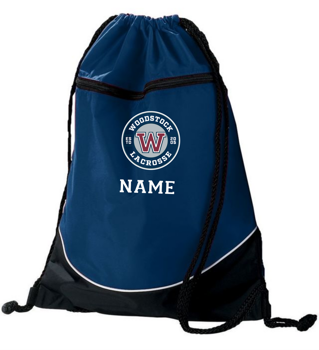 WW-LAX-950-2 - Augusta Tri-Color Drawstring Backpack - Woodstock W LAX Logo & Personalized Name