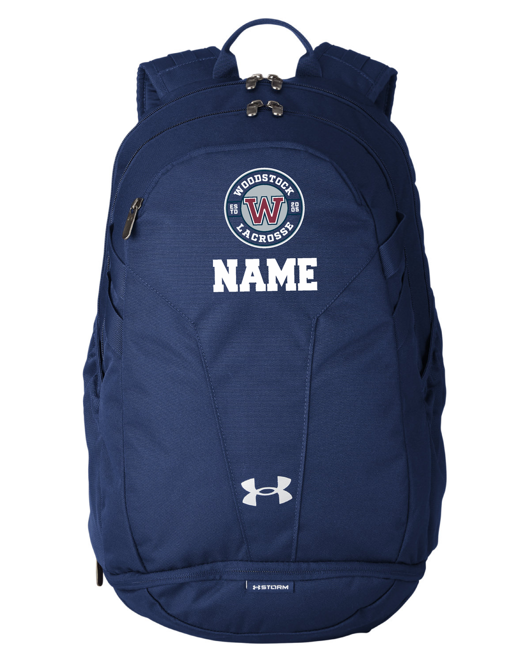 WW-LAX-976-2 - Under Armour Hustle 5.0 Team Backpack - Woodstock W LAX Logo & Personalized Name